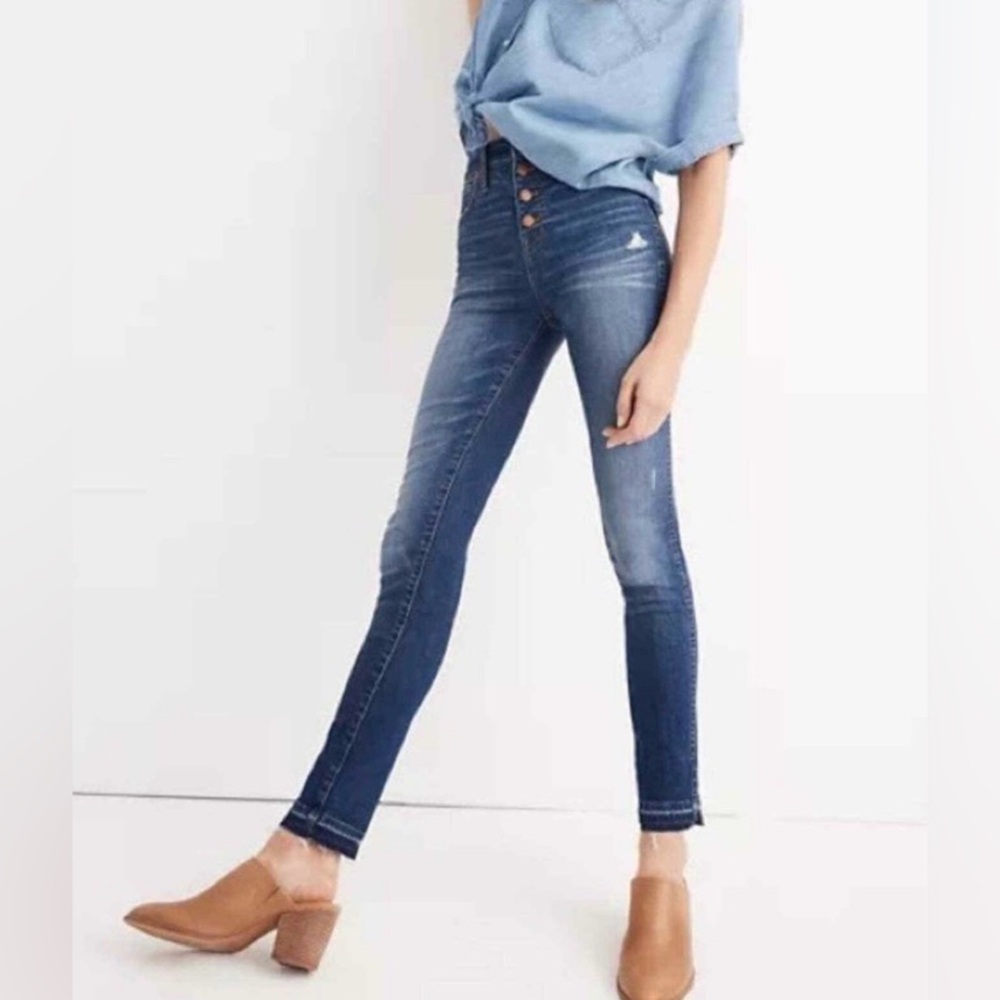 Madewell 10” High Rise Skinny Jeans Drop Hem Size 26 Button Fly H6319